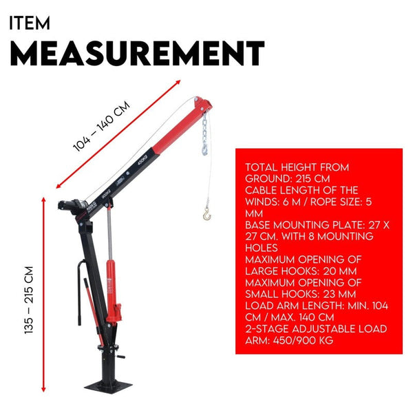 Fiernero 900Kg Swivel Hydraulic Crane Hoist 12V Electric Jack Other Shop Equipment
