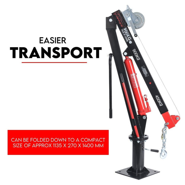 Fiernero Hydraulic Crane 900Kg Pickup Swivel Ute Truck Trailer Lift Hoist Winch Haul Other Shop Equipment