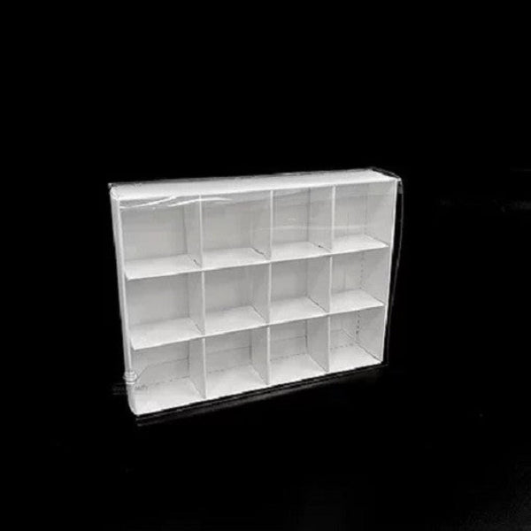My Decorations 100 Pack Of White Card Chocolate Sweet Soap Product Reatail Gift Box 12 Bay 4X4x3cm Compartments Clear Slide On Lid 16X12x3cm Gift Boxe