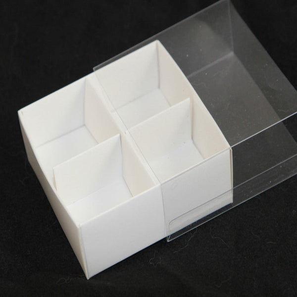 My Decorations 100 Pack Of White Card Chocolate Sweet Soap Product Reatail Gift Box 4 Bay Compartments Clear Slide On Lid 8X8x3cm Gift Boxes