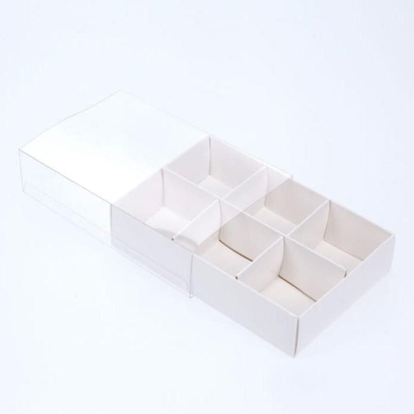 My Decorations 100 Pack Of White Card Chocolate Sweet Soap Product Reatail Gift Box 6 Bay Compartments Clear Slide On Lid 12X8x3cm Gift Boxes