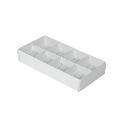 100 Pack Of White Card Chocolate Sweet Soap Product Reatail Gift Box - 8 Bay 3Cm Compartments Clear Slide On Lid 16X8x3cm