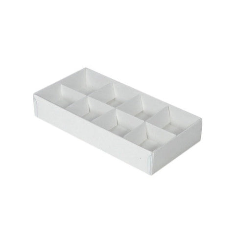 My Decorations 100 Pack Of White Card Chocolate Sweet Soap Product Reatail Gift Box 8 Bay 3Cm Compartments Clear Slide On Lid 16X8x3cm Gift Boxes