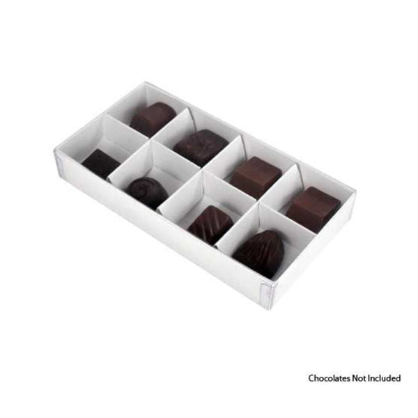 My Decorations 100 Pack Of White Card Chocolate Sweet Soap Product Reatail Gift Box 8 Bay 3Cm Compartments Clear Slide On Lid 16X8x3cm Gift Boxes