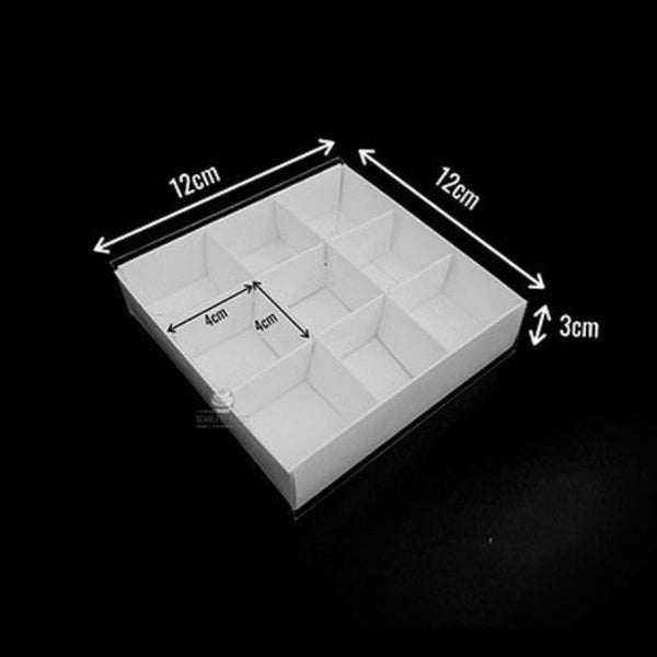 My Decorations 100 Pack Of White Card Chocolate Sweet Soap Product Reatail Gift Box 9 Bay 4X4x3cm Compartments Clear Slide On Lid 12X12x3cm Favours &