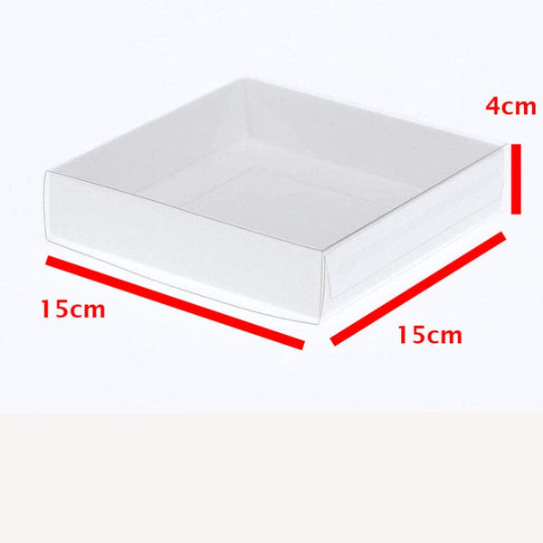 My Decorations 100 Pack Of 15Cm Square Coaster Favor Function Product Presentation Cookie Biscuit Patisserie Gift Box 4Cm Deep White Card With Clear S