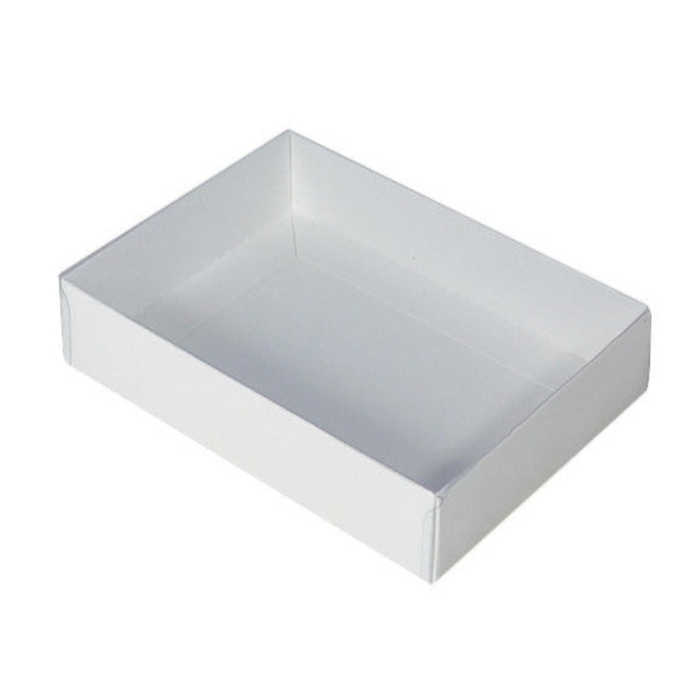 My Decorations 100 Pack Of White Card Box Clear Slide On Lid 25 X 6Cm Large Beauty Product Gift Giving Hamper Tray Merch Fashion Cake Sweets Xmas Gift