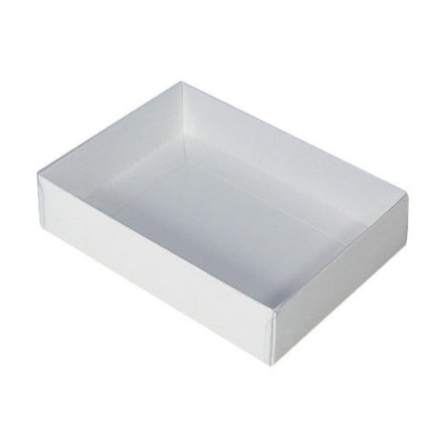 100 Pack Of White Card Box - Clear Slide On Lid 25 X 6Cm Large Beauty Product Gift Giving Hamper Tray Merch Fashion Cake Sweets Xmas