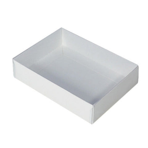 My Decorations 100 Pack Of White Card Box Clear Slide On Lid 25 X 6Cm Large Beauty Product Gift Giving Hamper Tray Merch Fashion Cake Sweets Xmas Gift