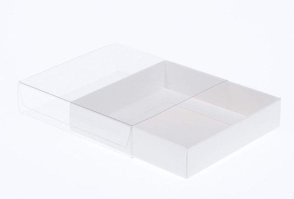 10 Pack Of 10Cm Square Invitation Coaster Favor Function Product Presentation Cookie Biscuit Patisserie Gift Box - 4Cm Deep White Card With Clear Slide On Pvc Lid