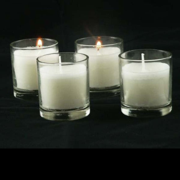 20 White Wax Clear Glass Holder Votive Candle - Wedding Event Centrepiece Table Decoration
