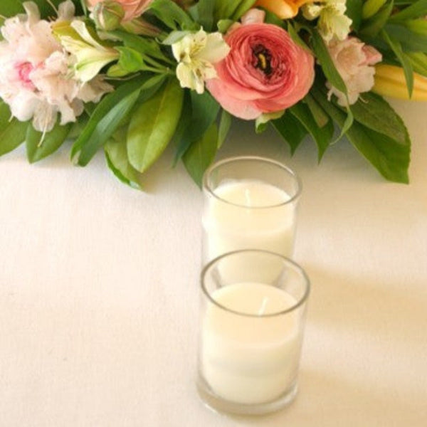 My Decorations 20 White Wax Clear Glass Holder Votive Candle Wedding Event Centrepiece Table Seasonal Decorations