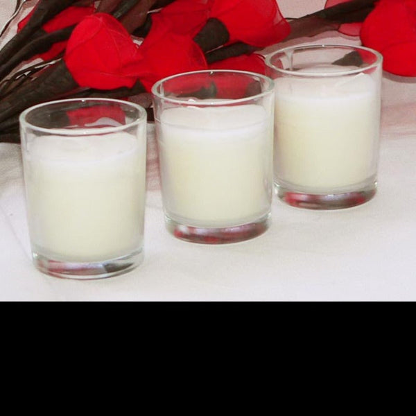 My Decorations 25 White Wax Clear Glass Holder Votive Candle Wedding Event Centrepiece Table Candles