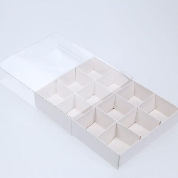 My Decorations 50 Pack Of White Card Chocolate Sweet Soap Product Reatail Gift Box 12 Bay 4X4x3cm Compartments Clear Slide On Lid 16X12x3cm Gift Boxes
