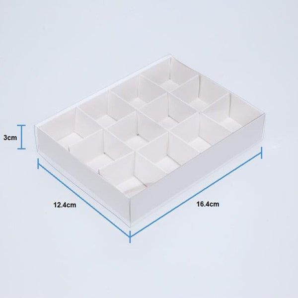 My Decorations 50 Pack Of White Card Chocolate Sweet Soap Product Reatail Gift Box 12 Bay 4X4x3cm Compartments Clear Slide On Lid 16X12x3cm Gift Boxes