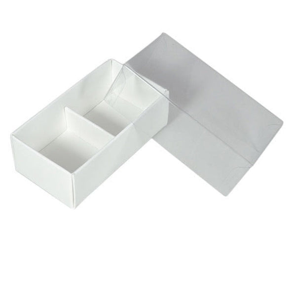 My Decorations 50 Pack Of White Card Chocolate Sweet Soap Product Reatail Gift Box 2 Bay Compartments Clear Slide On Lid 8X4x3cm Gift Boxes