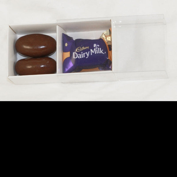 My Decorations 50 Pack Of White Card Chocolate Sweet Soap Product Reatail Gift Box 2 Bay Compartments Clear Slide On Lid 8X4x3cm Gift Boxes