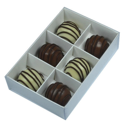 50 Pack Of White Card Chocolate Sweet Soap Product Reatail Gift Box - 6 Bay Compartments Clear Slide On Lid 12X8x3cm