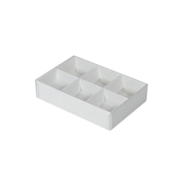 My Decorations 50 Pack Of White Card Chocolate Sweet Soap Product Reatail Gift Box 6 Bay Compartments Clear Slide On Lid 12X8x3cm Gift Boxes