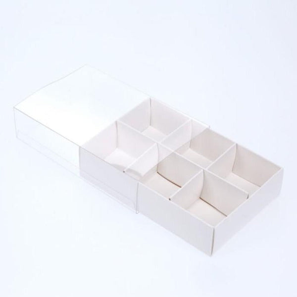 My Decorations 50 Pack Of White Card Chocolate Sweet Soap Product Reatail Gift Box 6 Bay Compartments Clear Slide On Lid 12X8x3cm Gift Boxes