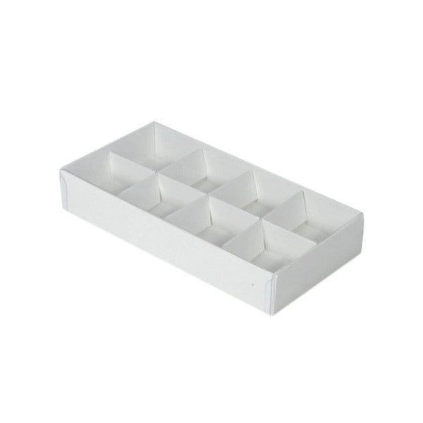 My Decorations 50 Pack Of White Card Chocolate Sweet Soap Product Reatail Gift Box 8 Bay 3Cm Compartments Clear Slide On Lid 16X8x3cm Gift Boxes