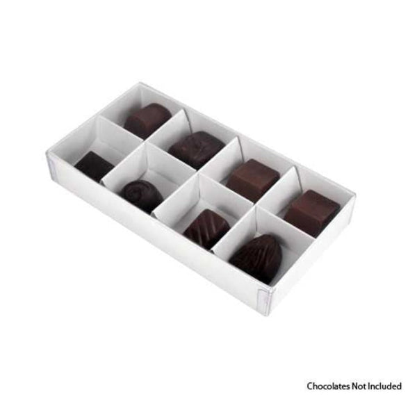 My Decorations 50 Pack Of White Card Chocolate Sweet Soap Product Reatail Gift Box 8 Bay 3Cm Compartments Clear Slide On Lid 16X8x3cm Gift Boxes