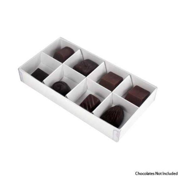 My Decorations 50 Pack Of White Card Chocolate Sweet Soap Product Reatail Gift Box 8 Bay 3Cm Compartments Clear Slide On Lid 16X8x3cm Gift Boxes