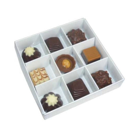 My Decorations 50 Pack Of White Card Chocolate Sweet Soap Product Reatail Gift Box 9 Bay 4X4x3cm Compartments Clear Slide On Lid 12X12x3cm Gift Boxes