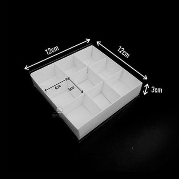 My Decorations 50 Pack Of White Card Chocolate Sweet Soap Product Reatail Gift Box 9 Bay 4X4x3cm Compartments Clear Slide On Lid 12X12x3cm Gift Boxes