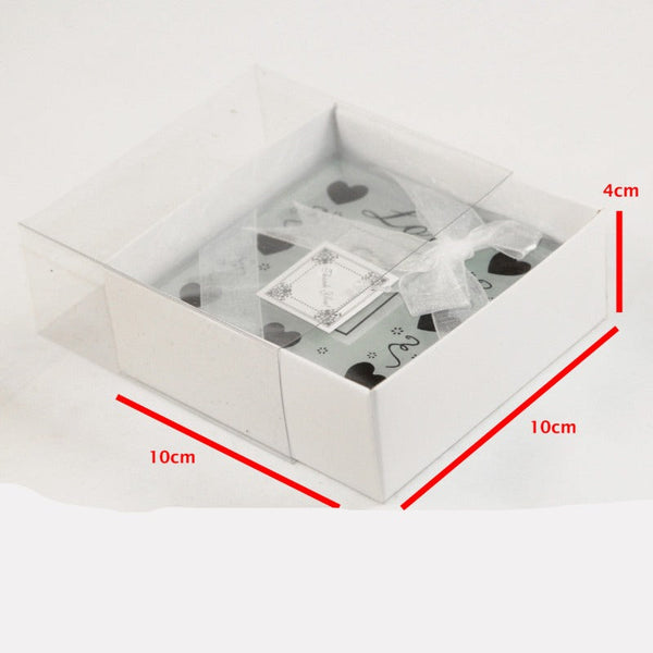 My Decorations 50 Pack Of 10Cm Square Coaster Favor Function Product Presentation Cookie Biscuit Patisserie Gift Box 4Cm Deep White Card With Clear Sl