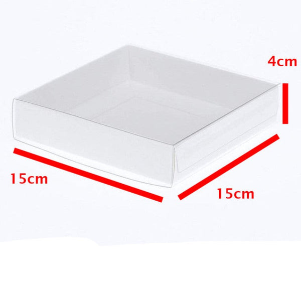 My Decorations 50 Pack Of 15Cm Square Coaster Favor Function Product Presentation Cookie Biscuit Patisserie Gift Box 4Cm Deep White Card With Clear Sl