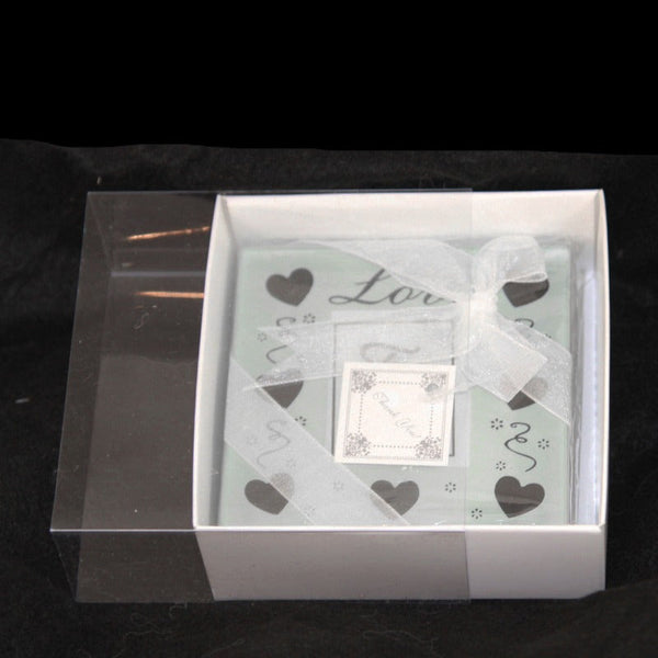 My Decorations 50 Pack Of 8Cm Square Wedding Coaster Favor Function Product Presentation Cookie Biscuit Patisserie Gift Box 2Cm Deep White Card With C