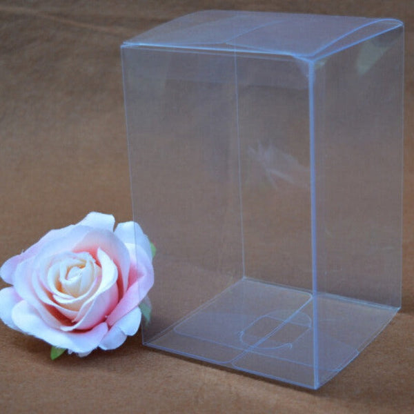 My Decorations 50 Pack Of 8X8x10cm Clear Pvc Plastic Folding Packaging Small Rectangle/Square Boxes For Wedding Jewelry Gift Party Favor Model Candy C