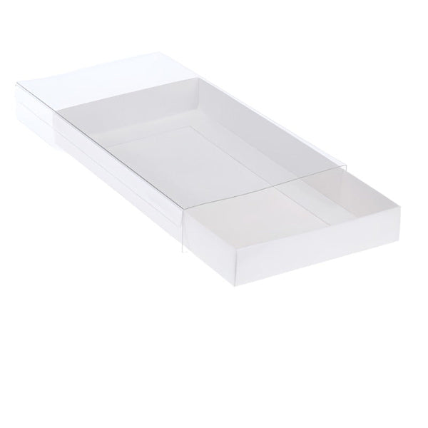 My Decorations 50 Pack Of White Card Box Clear Slide On Lid 17 X 25 5Cm Large Beauty Product Gift Giving Hamper Tray Merch Fashion Cake Sweets Xmas Gi