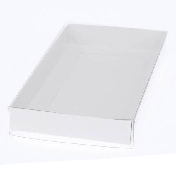 My Decorations 50 Pack Of White Card Box Clear Slide On Lid 17 X 25 5Cm Large Beauty Product Gift Giving Hamper Tray Merch Fashion Cake Sweets Xmas Gi