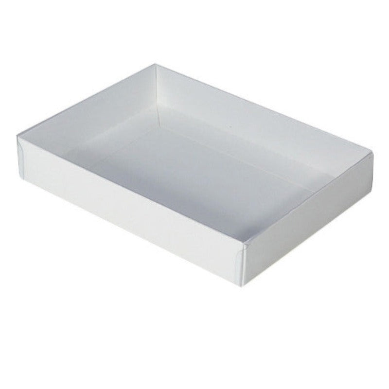 My Decorations 50 Pack Of White Card Box Clear Slide On Lid 25 X 6Cm Large Beauty Product Gift Giving Hamper Tray Merch Fashion Cake Sweets Xmas Gift