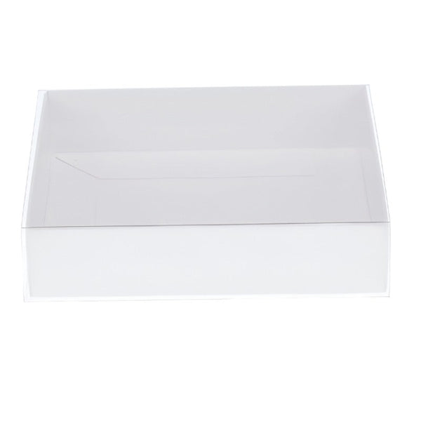My Decorations 50 Pack Of White Card Box Clear Slide On Lid 30 X 20 8Cm Large Beauty Product Gift Giving Hamper Tray Merch Fashion Cake Sweets Xmas Gi