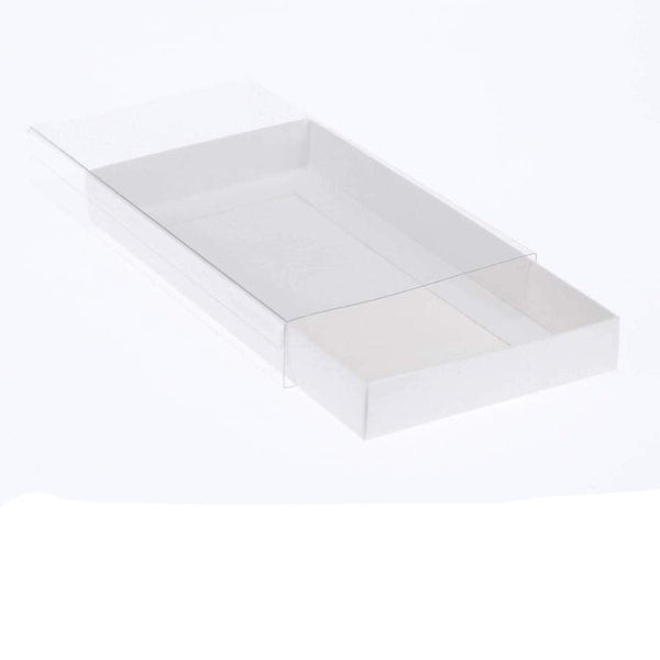 My Decorations 50 Pack Of White Card Box Clear Slide On Lid 30 X 20 8Cm Large Beauty Product Gift Giving Hamper Tray Merch Fashion Cake Sweets Xmas Gi
