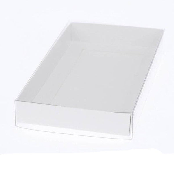 My Decorations 50 Pack Of White Card Box Clear Slide On Lid 30 X 20 8Cm Large Beauty Product Gift Giving Hamper Tray Merch Fashion Cake Sweets Xmas Gi