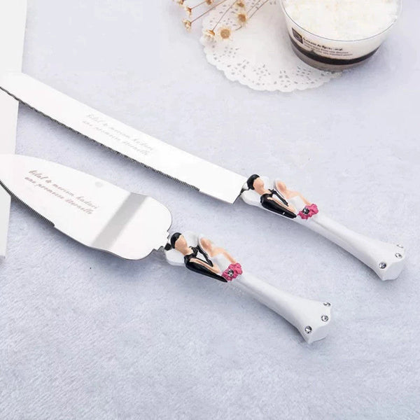 My Decorations Bride Groom Cake Server Set Wedding Knife And Silver Blade Boxed Handles Wedding Cake Servers & Knives