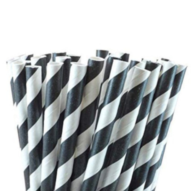 My Decorations 1000 Bulk Wholesale Pack Black White Drinking Straws Biodegradable Eco Paper Birthday Party Event Bistro Bar Cafe Take Away Straws & St