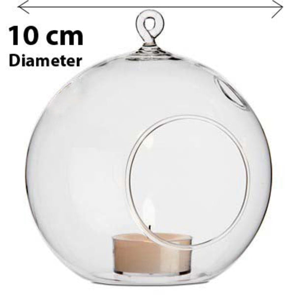 10 X Hanging Clear Glass Ball Tealight Candle Holder - 10Cm Diameter / High Wedding Globe Decoration Terrarium Succulent Plant Mini Garden Craft Gift