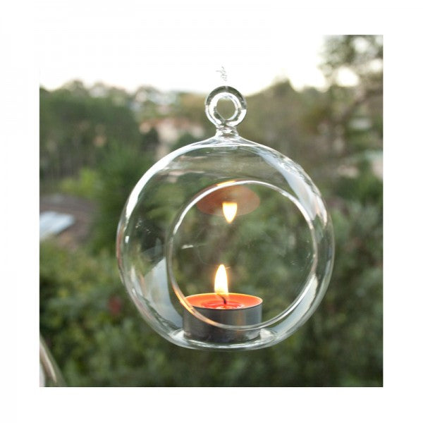 4 X Hanging Clear Glass Ball Tealight Candle Holder - 10Cm Diameter / High Wedding Globe Decoration Terrarium Succulent Plant Mini Garden Craft Gift