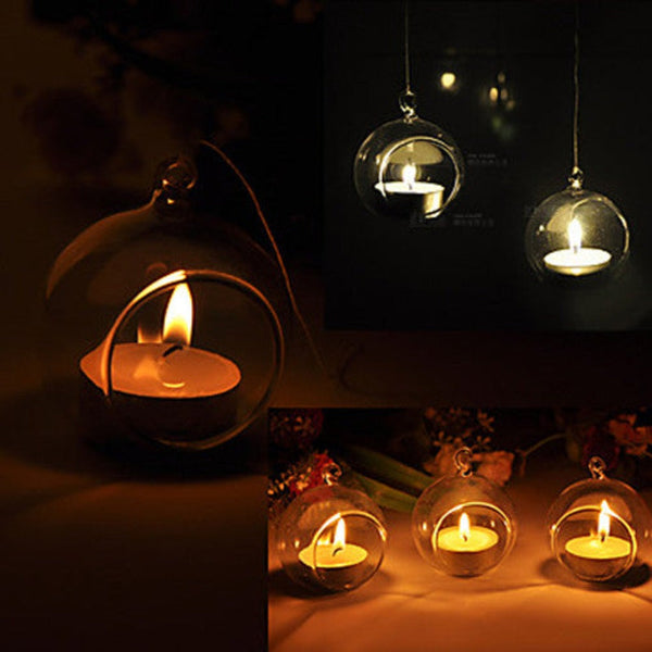 My Decorations 24 Bulk Buy Of Hanging Clear Glass Ball Tealight Candle Holder 8Cm Diameter / High Wedding Globe Terrarium Succulent Plant Mini Garden