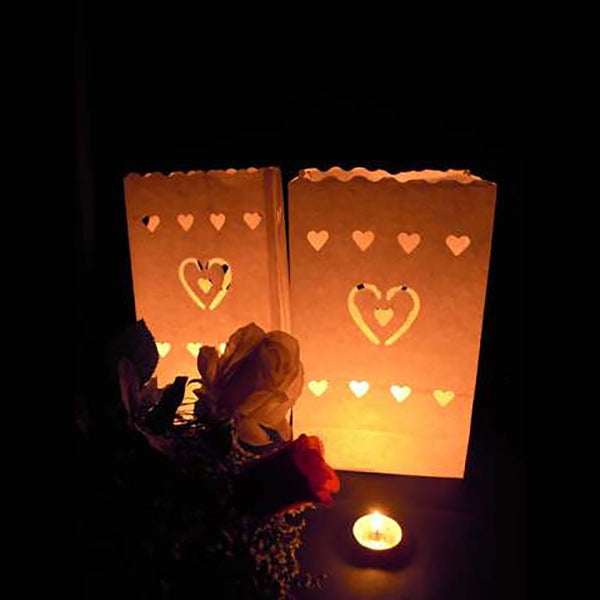 White Heart Luminary Paper Candle Lantern Bags For Home Decor Candle Holders & Accessories