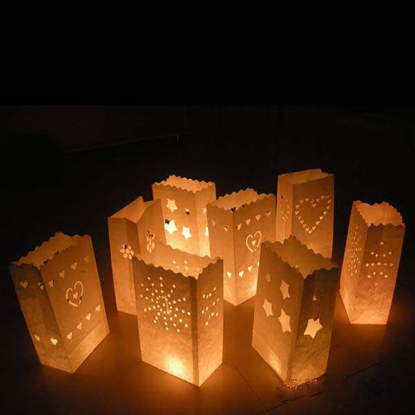 White Heart Luminary Paper Candle Lantern Bags For Home Decor Candle Holders & Accessories