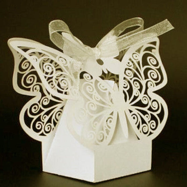 My Decorations 100 Piece Pack Ivory Cream Butterfly Wedding Engagement Party Bomboniere Favour Lolly Gift Almond Card Box Gift Boxes