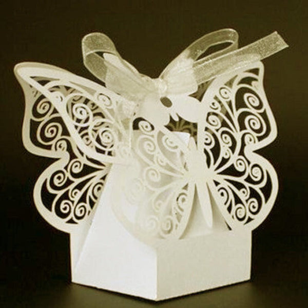 My Decorations 50 Piece Pack Ivory Cream Butterfly Wedding Engagement Party Bomboniere Favour Lolly Gift Almond Card Box Gift Boxes