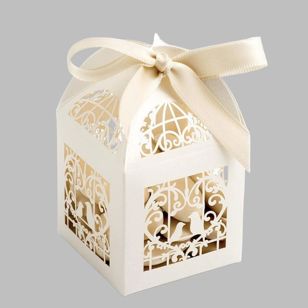 My Decorations 50 Piece Pack Ivory Dove Bird Heart Wedding Engagement Bomboniere Favor Lolly Gift Card Box Gift Boxes