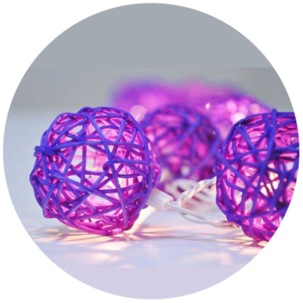 20 Led Cassis Purple 5Cm Diameter Rattan Cane Ball Battery Powered String Lights Christmas Gift Home Wedding Party Bedroom Decoration Table Centrepiec